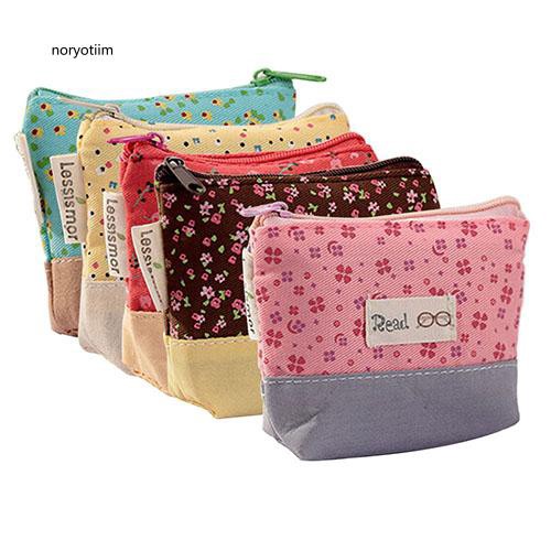 Túi vải canvas mini đựng tiền xu họa tiết hoa dễ thương cho nữ
