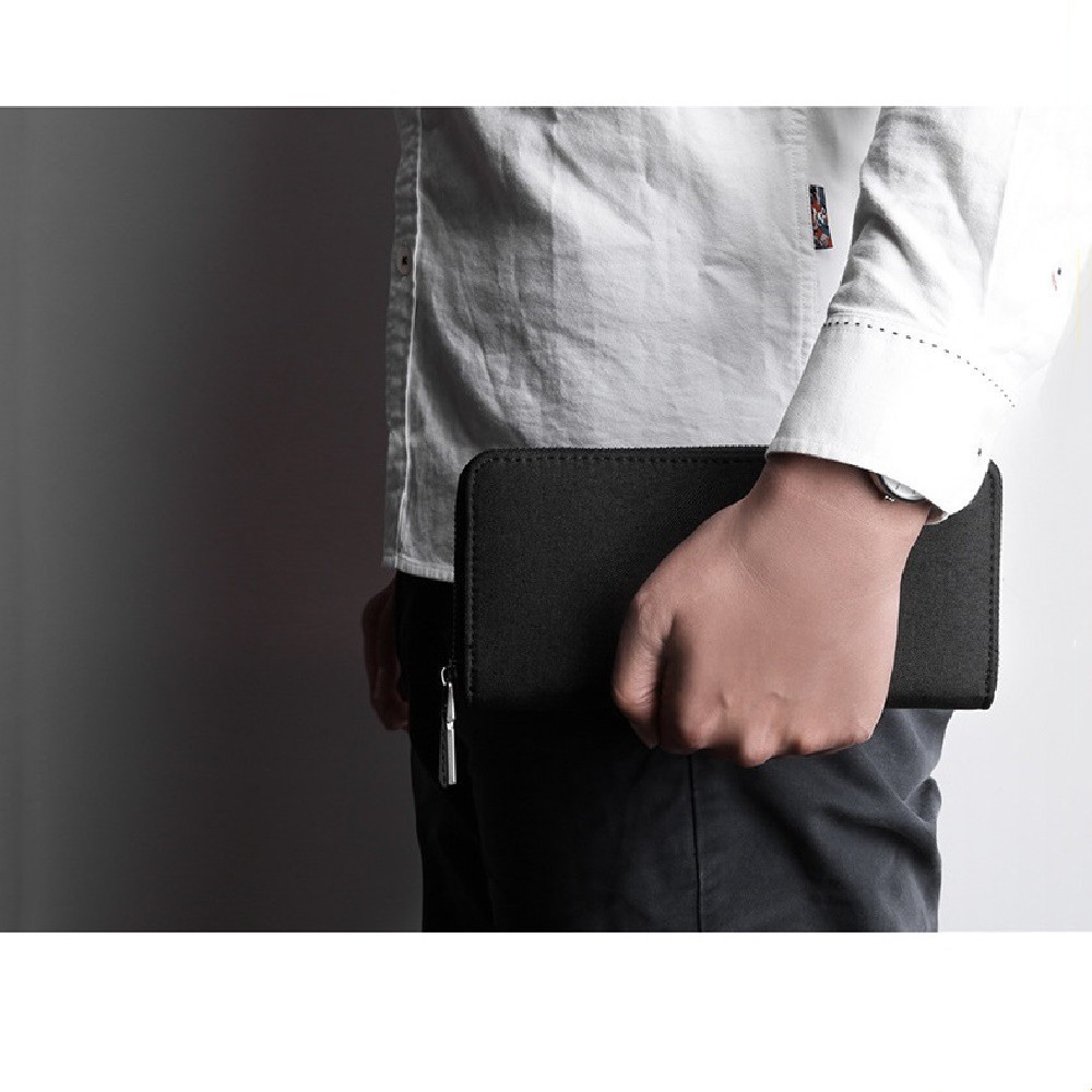 Ví dài nam cầm tay kaka ví nam chất liệu vải jeans cao cấp 2 màu đen xám cao cấp