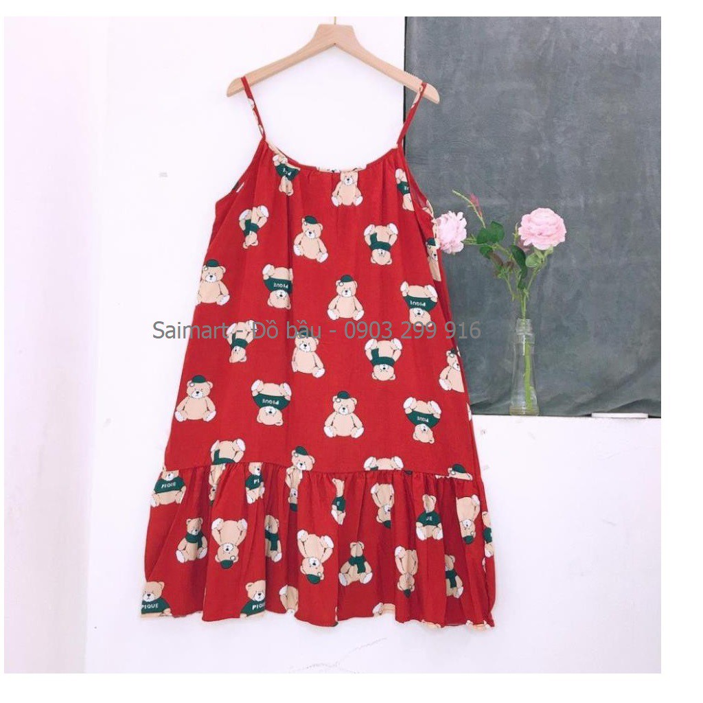 Váy Lanh Bầu - 2 dây - chất lanh lụa hàng loại 1 - mềm nhẹ mát - Hình họa tiết dễ thương