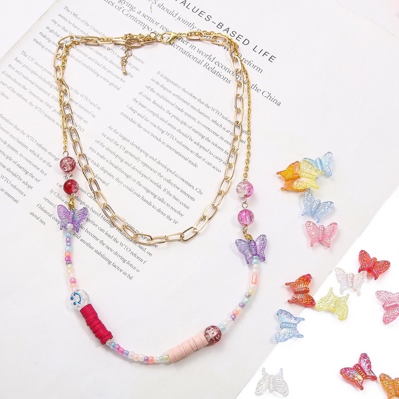Bộ 10 hạt nhựa acrylic hình bướm nhiều màu 15x13mm dùng làm trang sức thủ công
