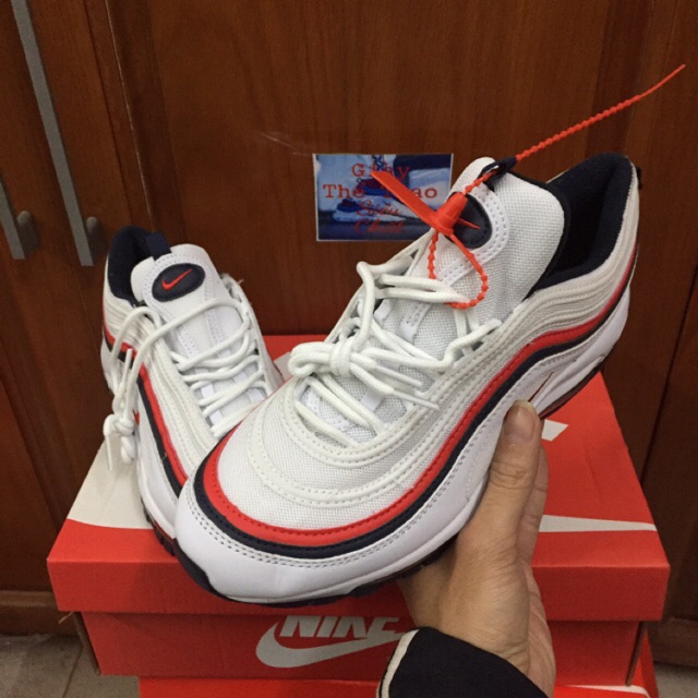 Giày Air Max 97 ( Trắng viền đỏ đen- phản quang)