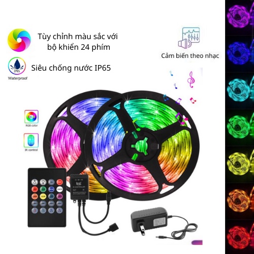 Đèn Led Tiktok- Led RGB 5M 5050 Dây Dán Đổi 7 Màu-Chống Nước,Cảm Biến Nháy Theo Nhạc Đèn Trang Trí