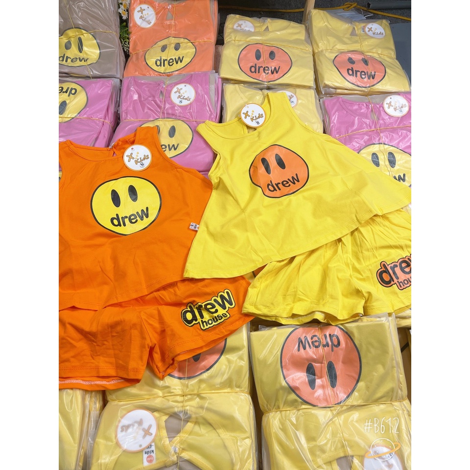 Bộ bé gái Drew cotton tầu Hồng, Vàng, Cam và Nâu size Đại 15-30kg XHN932