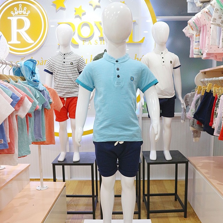 Bộ thun cotton tay ngắn Áo Xanh Biển Bo tay cao cấp cho Bé - Royal KIDS