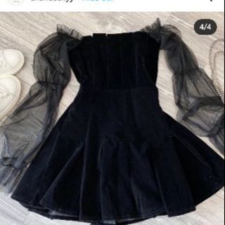 Đầm nhung xòe phối tay lưới