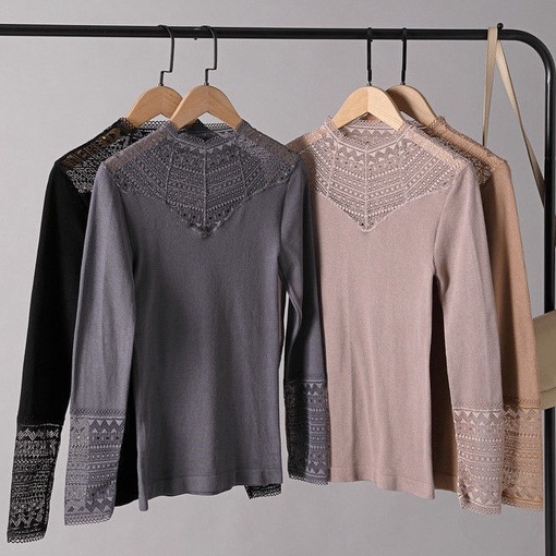 Áo ren nữ, áo giữ nhiệt ren, áo len tăm mềm mịn cổ và ống tay phối ren siêu xinh, hàng Quảng Châu cao cấp có hộp | BigBuy360 - bigbuy360.vn