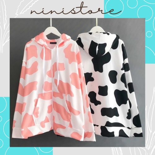 Aó Khoác Hoodie Nam Nữ Unisex - Nỉ Bông in 3D Bò Sữa Dây Kéo bao Hot