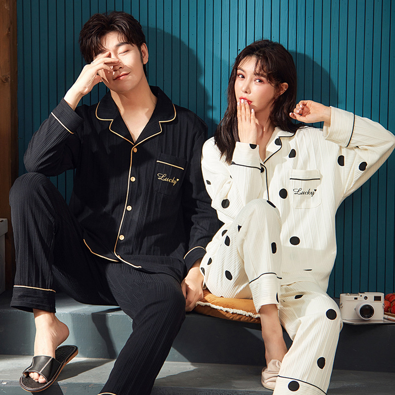 áo nữ đồ bộ pyjama pijama Đồ ngủ đôi đồ mặc nhà thu đông lụa cặp đôi cao cấp nam Set Đồ Ngủ Dài Tay Phong Cách Hàn Quốc Quyến Rũ Dành Cho Nữ