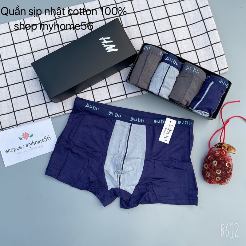 SET 4 quần sịp đùi cotton 100% siêu mát túi zip bạc.