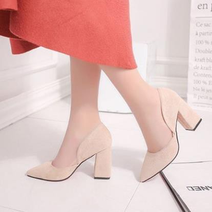 Giày Cao Gót vuông 7cm Nữa Công Sở Da Lộn