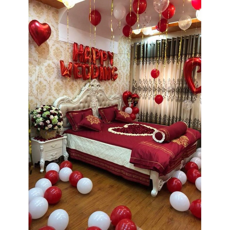 Sét Bóng Trang Trí Phòng Cưới Tông Màu Trắng - Đỏ