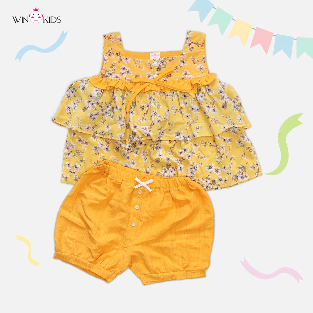 Đồ bộ bé gái hoa nhí màu vàng dáng xòe tầng Thời trang trẻ em Winkids chuyên quần áo trẻ em