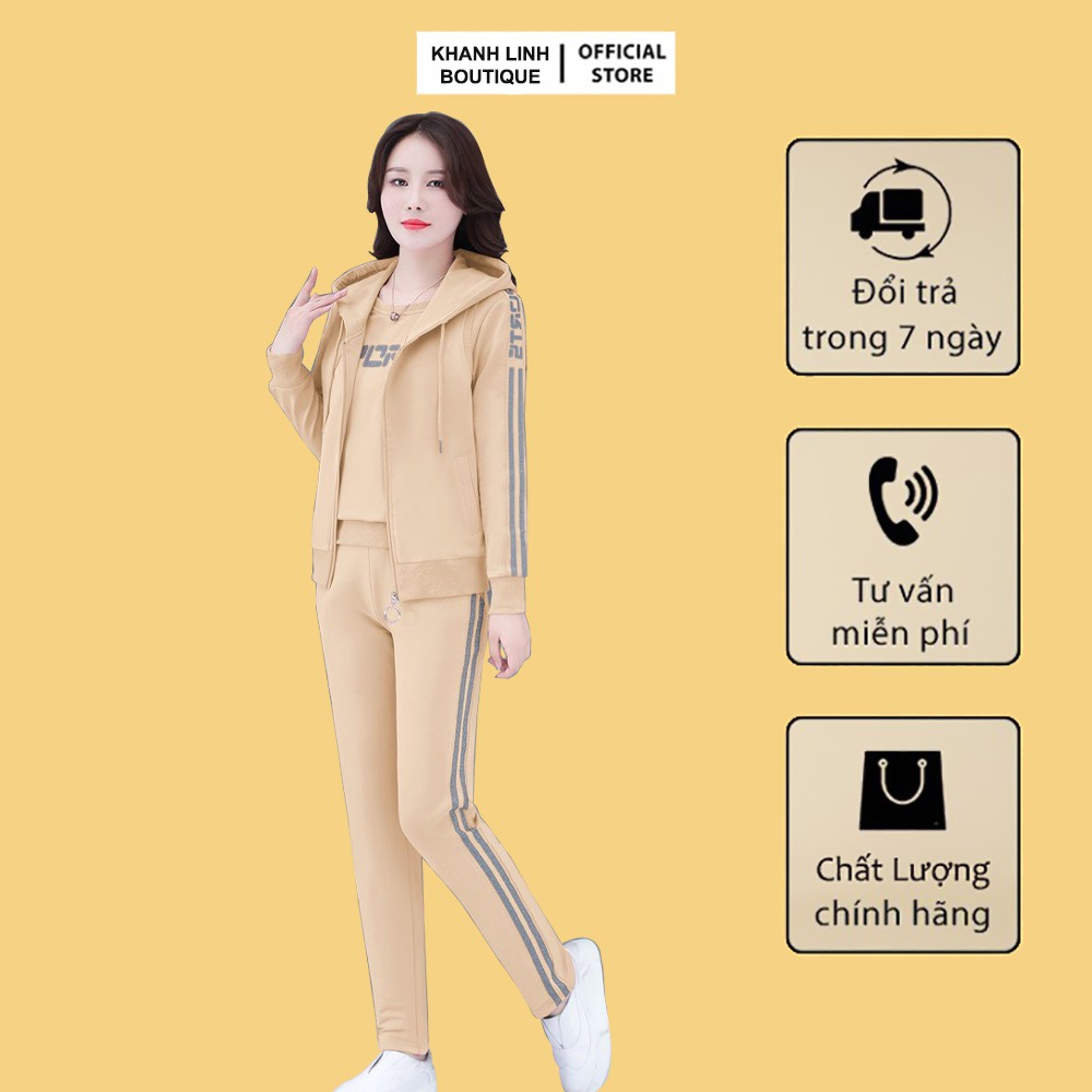 Bộ quần áo thể thao thu đông nữ, chất xneo dày dặn ấm áp