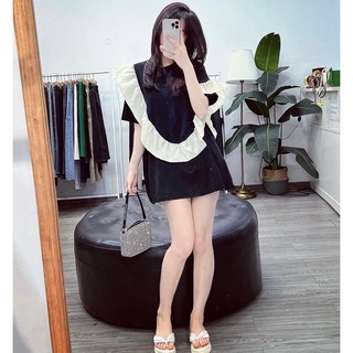 Vn759 - váy suông đen cổ tròn bèo trắng