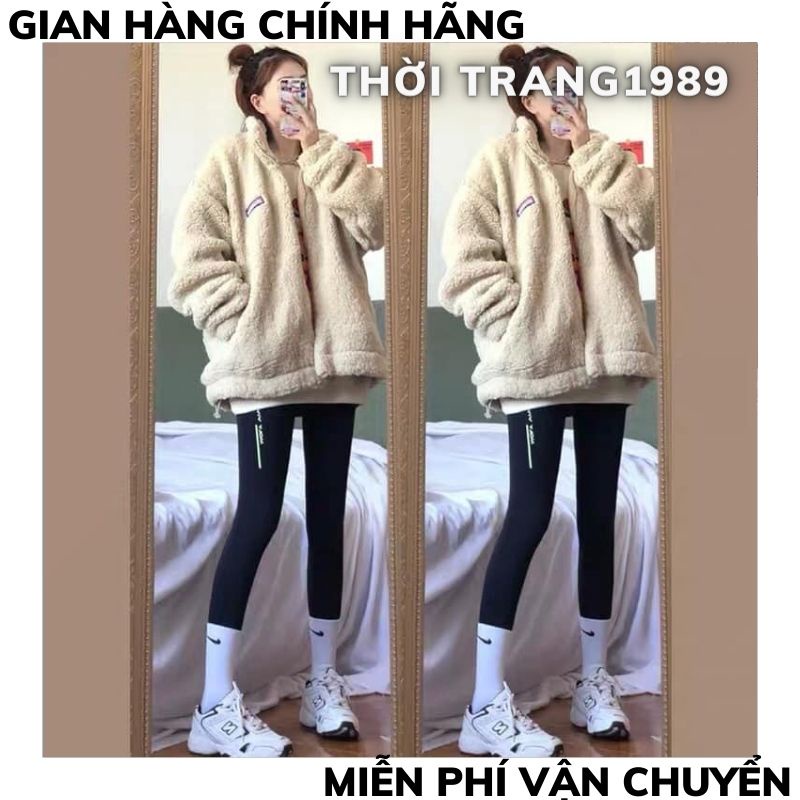 Áo khoác Áo Khoác Lông Cừu PICHI Ulzzang Dạo Phố Phong Cách Cổ Cao- Áo Lông Kéo Khoá Thêu Logo Unisex Hàn Quốc XƯỞNG MAY