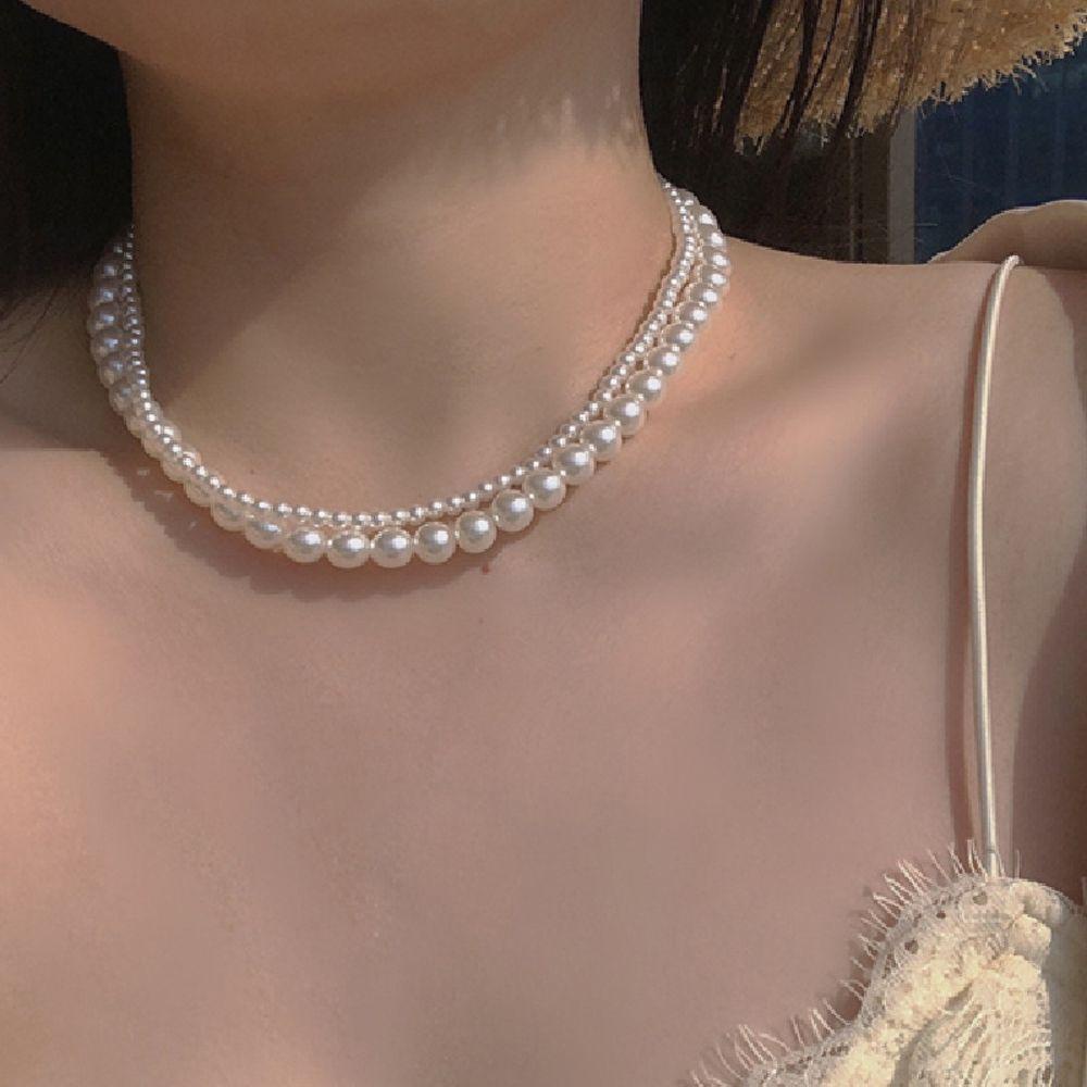 Vòng cổ choker 2 lớp đính ngọc trai giả phong cách Hàn Quốc vintage ngọt ngào thanh lịch nhiều màu sắc cho nữ