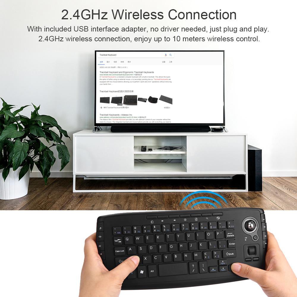Ayeshaw E30 2.4GHz Wireless Keyboard with Trackball Mouse Scroll Wheel Remote Control for Android TV