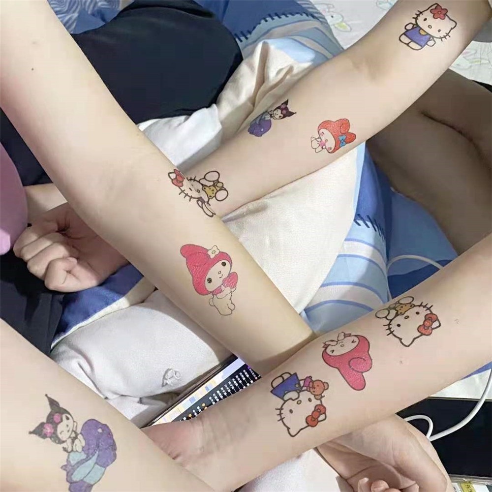 Bộ 25 Hình Xăm Dán Tạm Thời Chống Nước Lâu Trôi Hình Mèo Hồng Kulomi Merlot Cinnamoroll Nhiều Màu Sắc Cho Trẻ Em