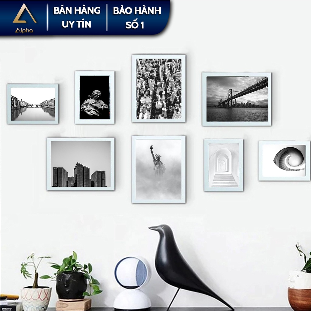 Bộ khung ảnh treo tường ALPHA S02, bộ 8 khung tranh hiện đại in ảnh miễn phí