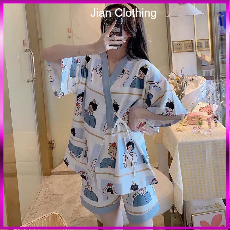 💃 Bộ Ngủ Pijama Dây Eo Họa Tiết Set Nữ Cộc Tay Icon 5 Hình Jian Clothing