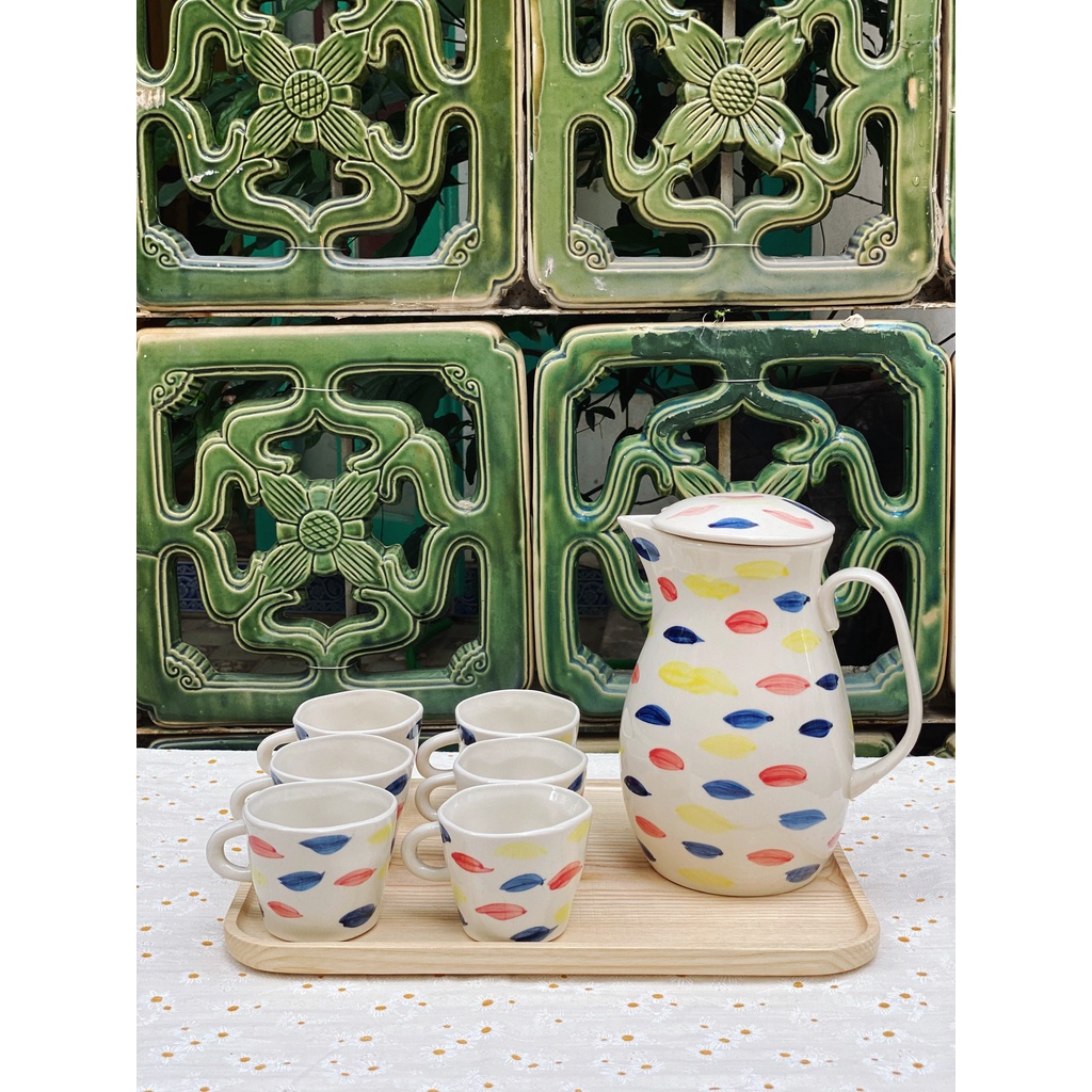 Bộ bình nước họa tiết đơn giản nhẹ nhàng - Bình nước Bát Tràng