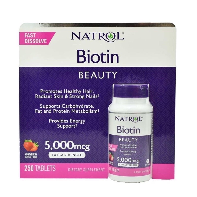 [🇺🇸Bill Mỹ] Viên Ngậm Natrol Biotin 5000 mcg hỗ trợ mọc tóc, đẹp da, khoẻ móng  (250 Viên) của Mỹ