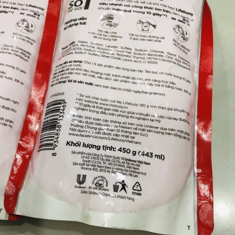 Nước rửa tay Lifebuoy bảo vệ vượt trội túi 443ml