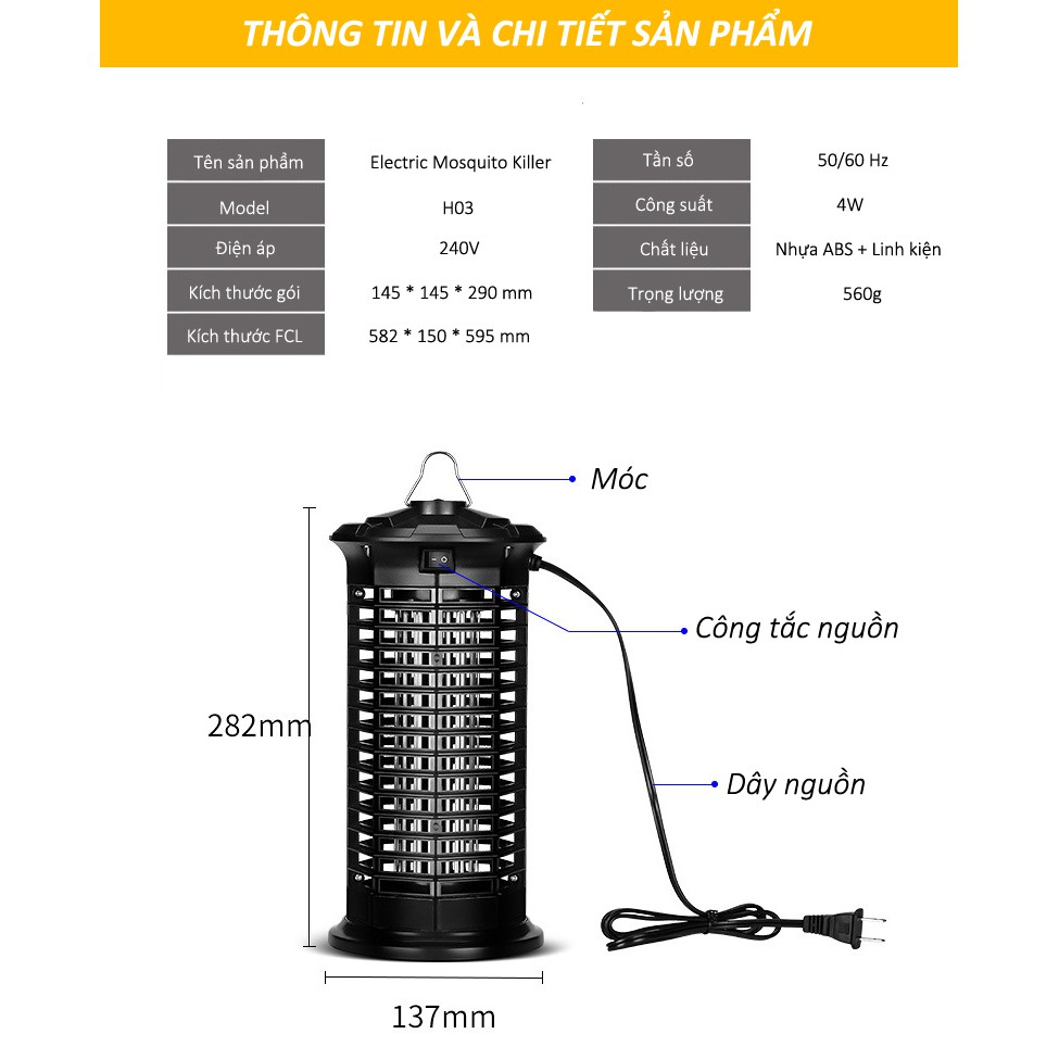 Đèn bắt muỗi cao cấp hình tháp 3D - Máy diệt muỗi Không mùi, không hóa chất, không bụi