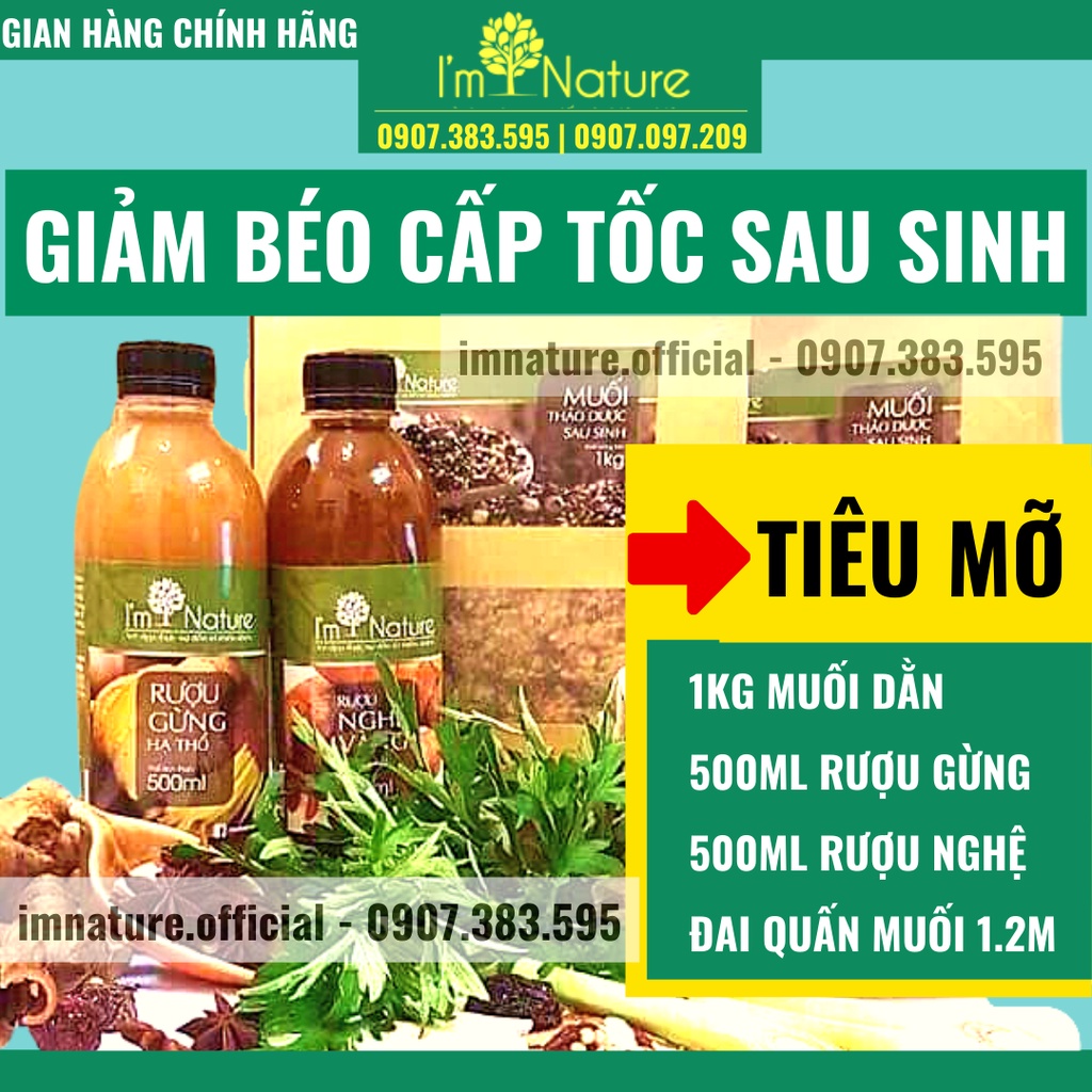 Combo Sau Sinh: Muối Thảo Dược + Rượu Gừng & Nghệ Hạ Thổ 3 Năm + Tặng Đai Quấn Cho Mẹ Sau Sinh I'm Nature