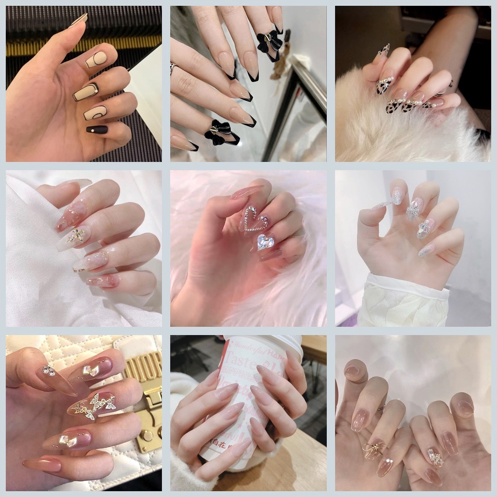 Bộ 24 Móng Tay Giả Đính Đá Dễ Thương Cho Nữ