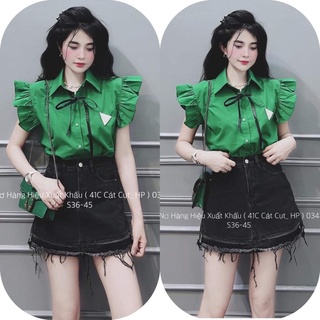 Áo sơ mi nơ bèo vai cánh tiên / Áo sơ mi cộc tay cánh tiên