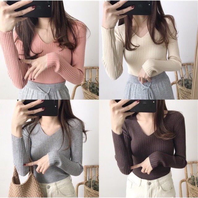 Áo len cổ tim ulzzang nhiều màu