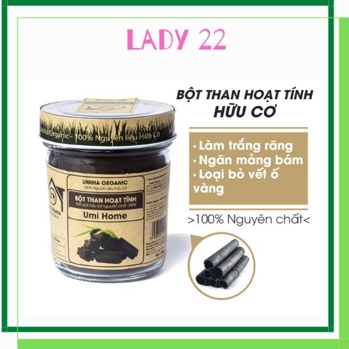 Bột Than Hoạt Tính Hữu Cơ UHIMA 135gr ,Làm Trắng Răng Sạch Mảng Bám