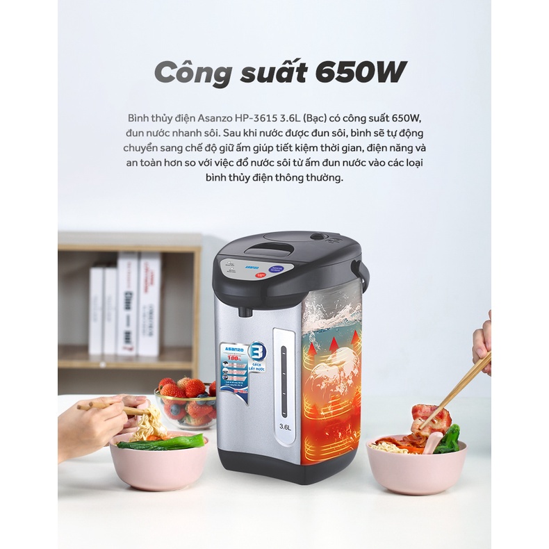 Bình thủy điện thông minh Asanzo HP-3615 (3.6 lít) - HÀNG CHÍNH HÃNG