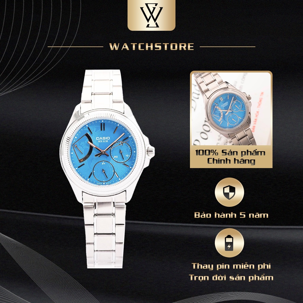 Đồng Hồ Quartz Nữ Casio WATCHSTORE LTP-2089D-2AVDF Thiết Kế Kính Khoáng 33.5mm, Dây Kim Loại, Vỏ Thép Không Gỉ