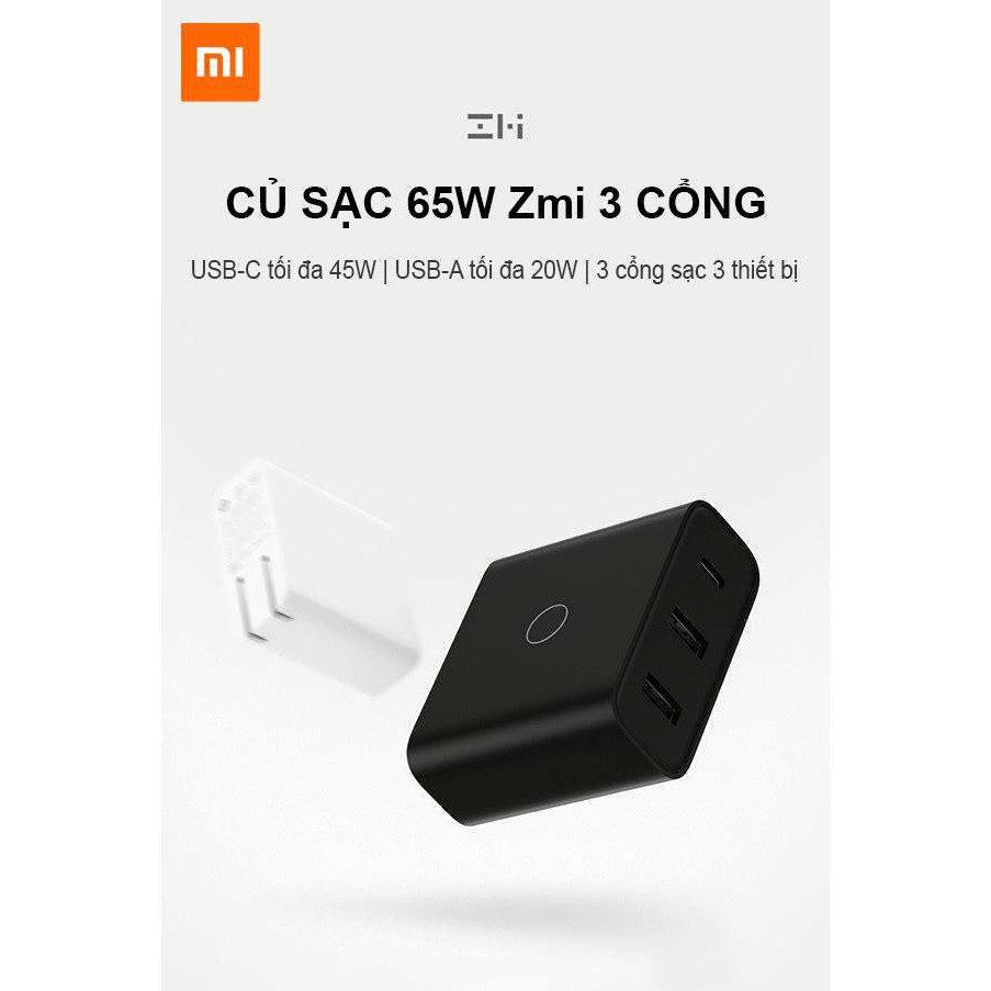 Sạc PD Xiaomi ZMI 65W 3 cổng sạc nhanh Laptop HA832 (Không kèm dây sạc) 95