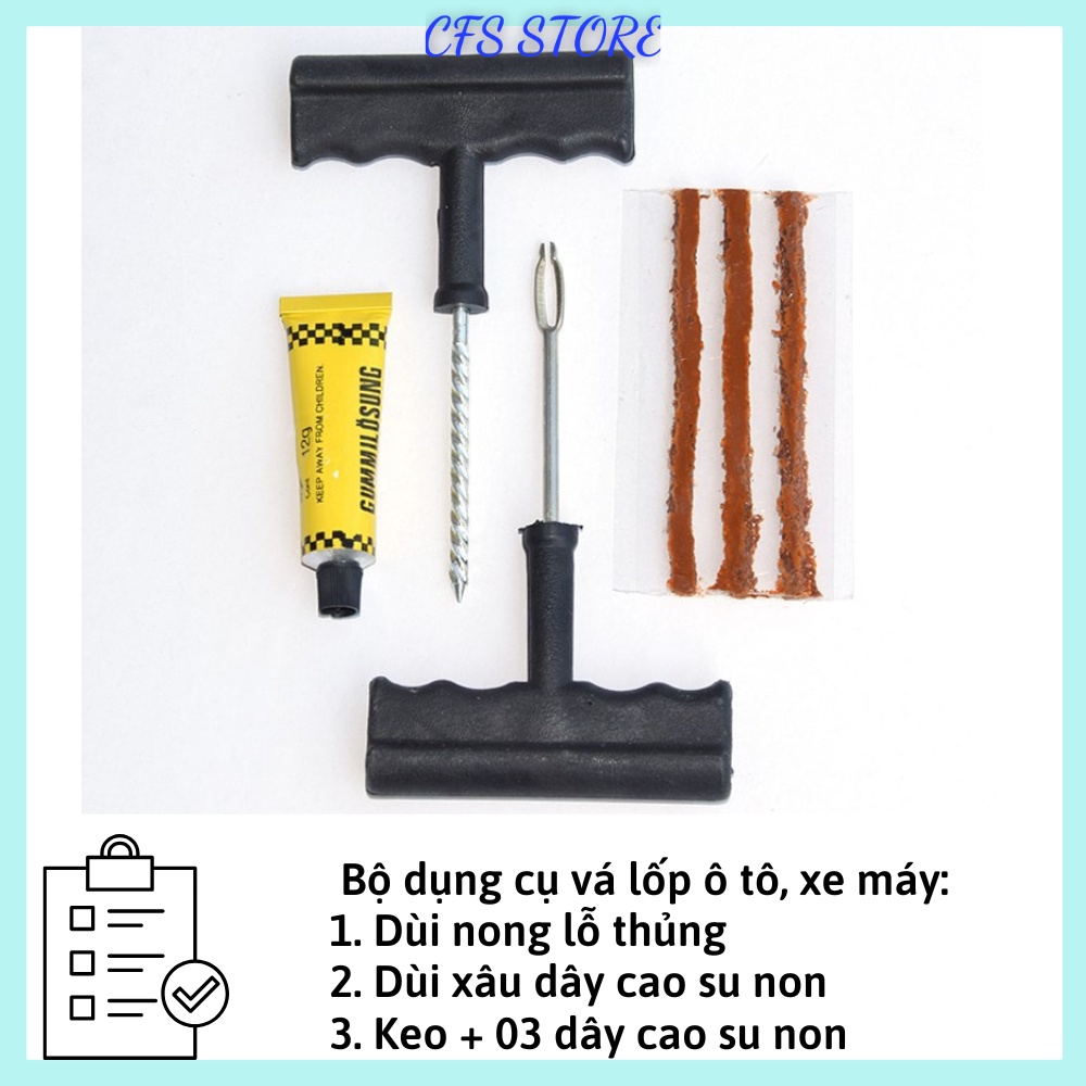 Bộ vá xe không săm ô tô xe máy, dụng cụ vá vỏ không ruột