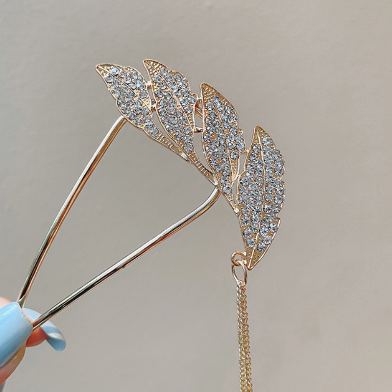 Kẹp tóc hình chiếc lá đính đá và ngọc trai nhân tạo thời trang Hàn Quốc