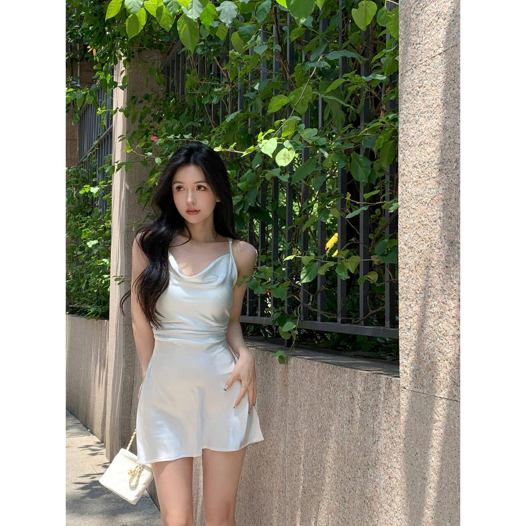 Cocory vn Đầm Hai Dây Màu Trơn Dáng Ôm Thời Trang Hàn Quốc Dành Cho Nữ