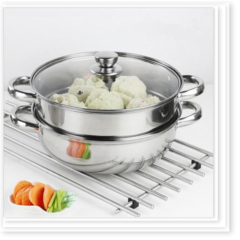 Nồi hấp 2 tầng inox, nồi hấp xôi, bánh bao size 28cm chất lượng tốt