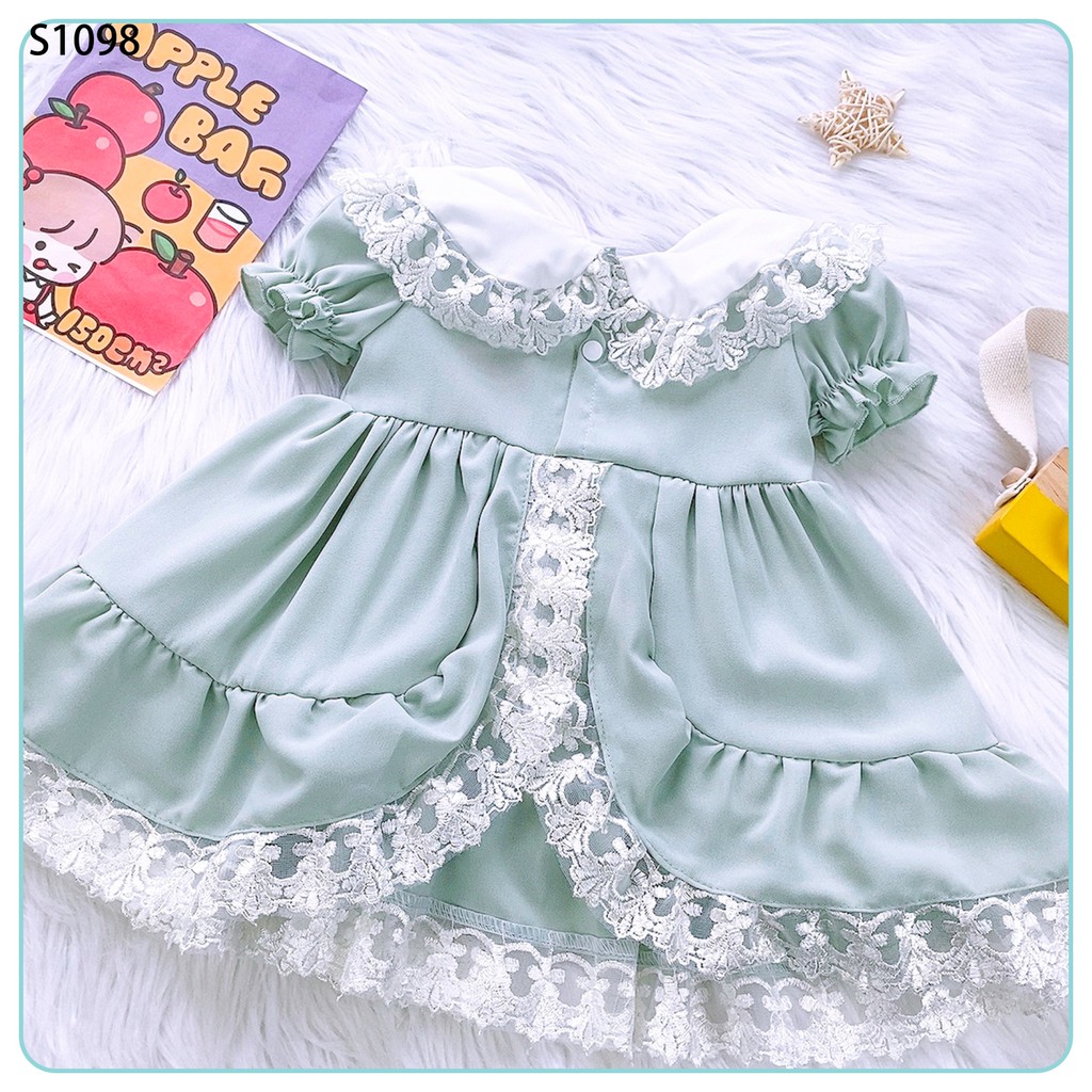 Body Váy Bé Gái Cổ Bèo Vạt Chéo Kèm Nón Màu Xanh Size Từ 0-24m