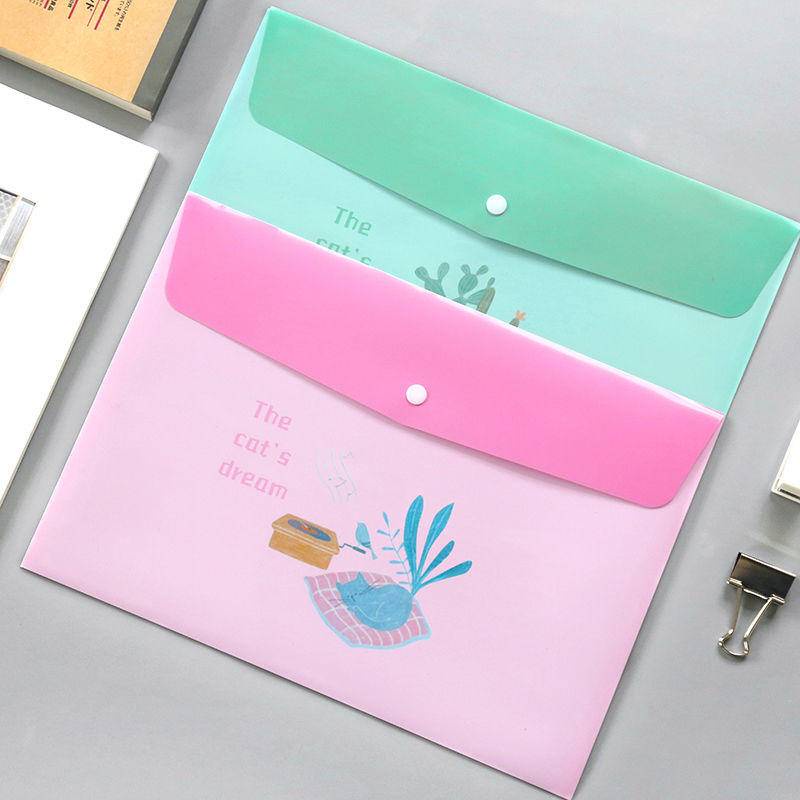 ⭐ iLado ⭐ Túi đựng tài liệu túi đựng bút Bìa đựng tài liệu Nút Khóa Gài trong suốt màu đặc Hoạt Hình túi đựng tài liệu a4 file Hộp đựng storage dễ thương cute đồ dùng học tập học sinh Chống ẩm và chống bụi