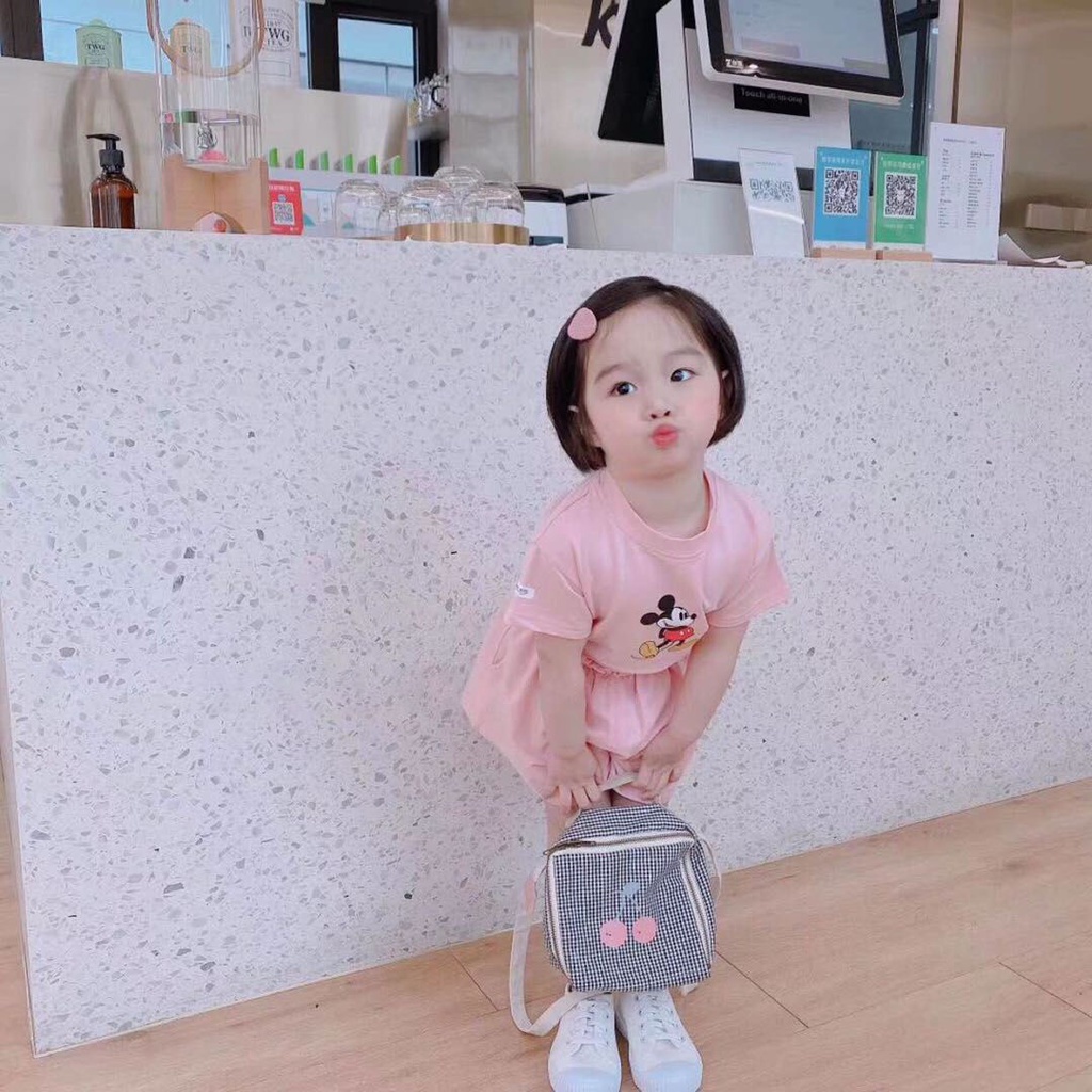 Set Áo Thun Cotton Ngắn Tay + Quần Short Dáng Rộng In Họa Tiết Hoạt Hình Thời Trang Mùa Hè Cho Bé Gái