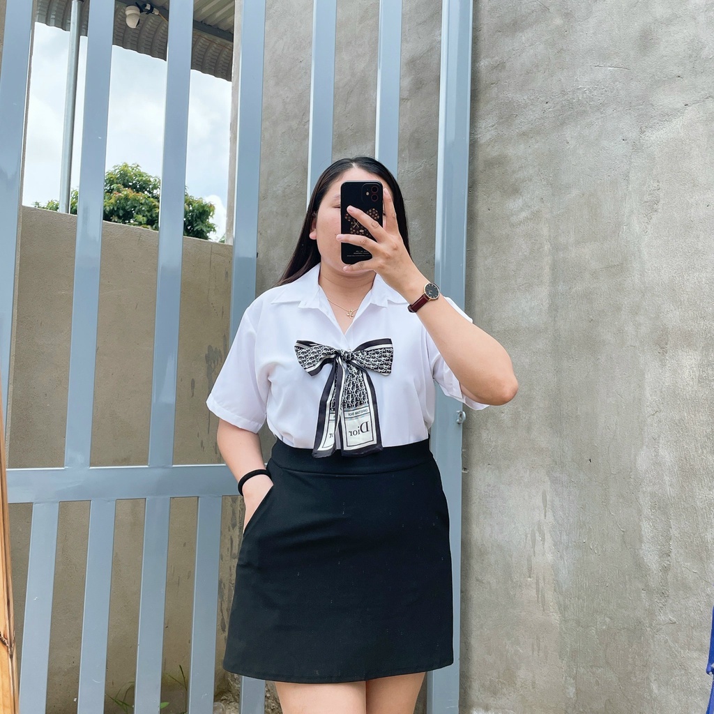 Áo sơ mi nơ bigsize nữ, Áo sơ mi trắng bigsize giành cho nữ SM NO LUA