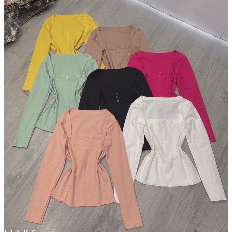 [Mã 11FASHIONSALE1 giảm 10K đơn 50K] Áo thun body cổ vuông tay dài cuốn biên | BigBuy360 - bigbuy360.vn