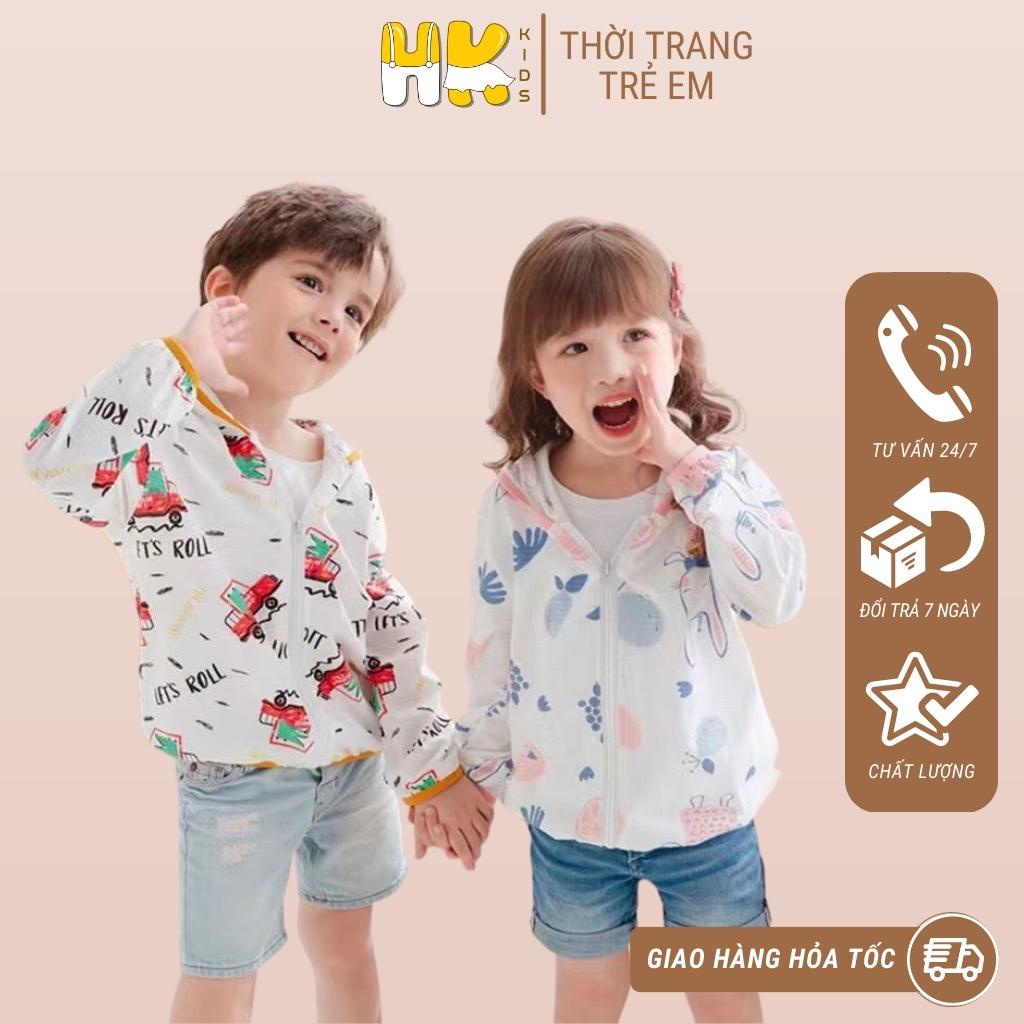 Áo chống nắng cho bé HK KIDS, áo khoác mỏng chống nắng kèm mũ chất cotton sợi tre mềm mát size từ 1 đến 6 tuổi