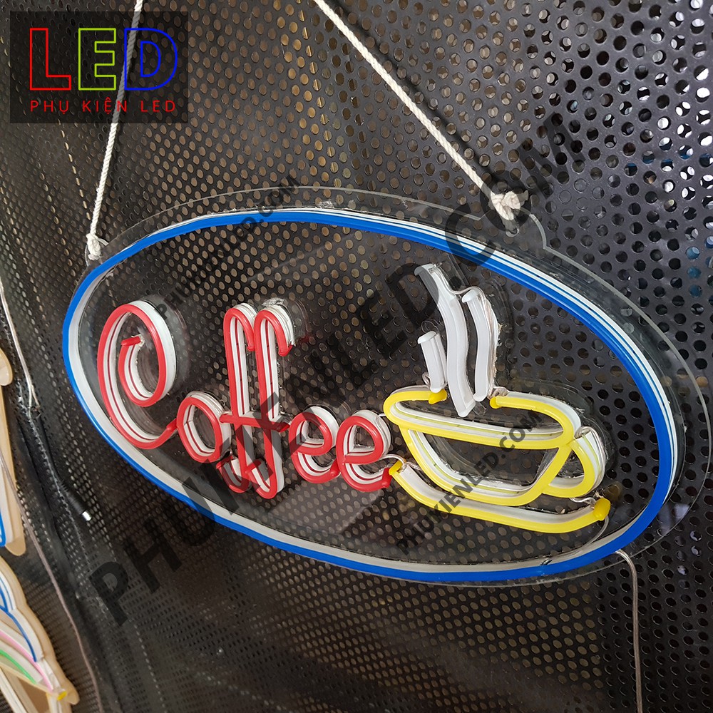 Đèn Led Neon Chữ Coffee và ly cà phê hình Oval - Coffee Neon Sign, Đèn Led Neon Cà Phê Trang Trí Quán