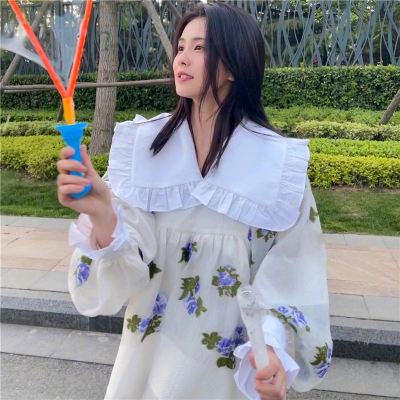 Váy búp bê xòe hoa tím Bạch Lộc