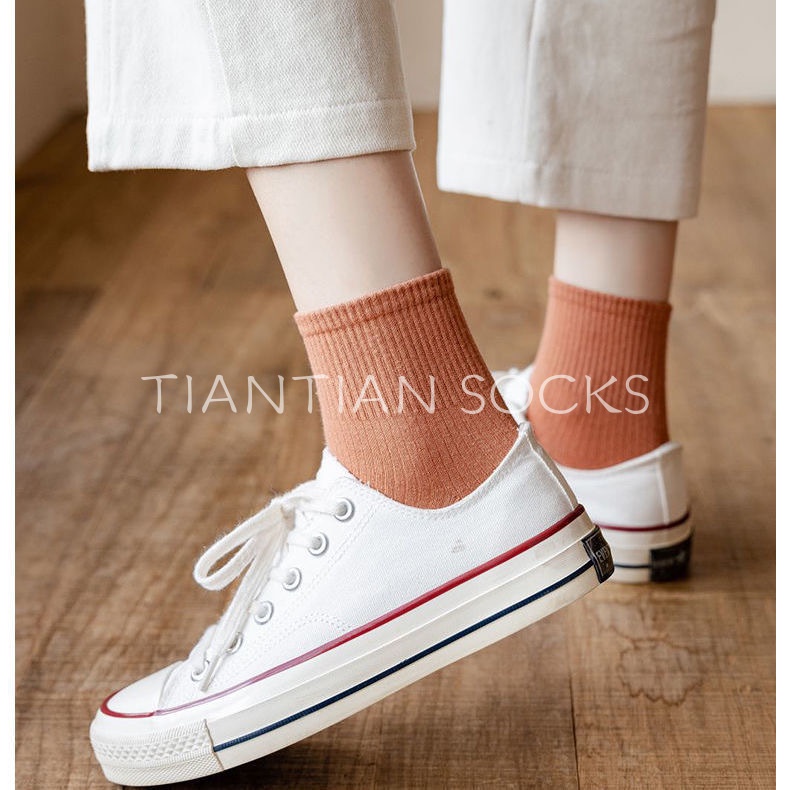 TIAN TIAN T208 Vớ tất nữ Cotton Mỏng Màu Trơn Thấm Hút Mồ Hôi Thoáng Khí Thời Trang Xuân Hè Cho Nữ