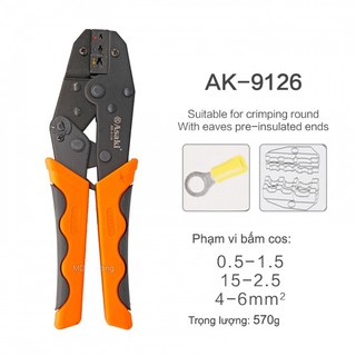 Kìm bấm cos chỉa bọc nhựa 9in/225mm 0.5-6mm2 Asaki AK-9126